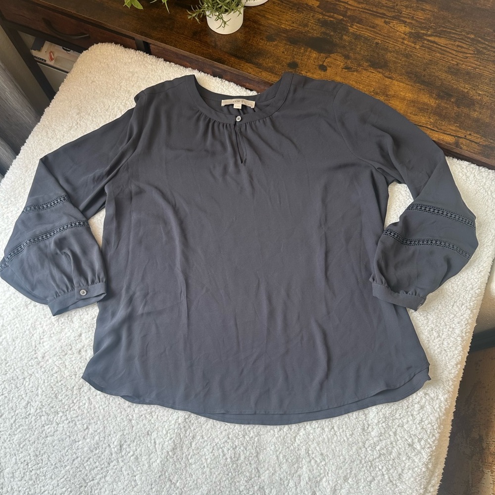 LOFT Slate Gray Long Sleeve Blouse